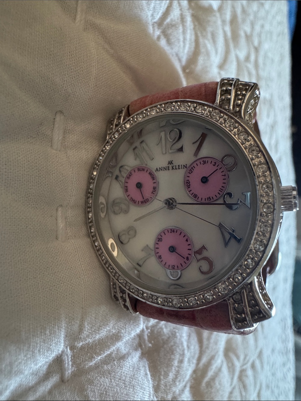 Anne Klein Pink Croc-Pattern Leather Strap Watch with Crystal Bezel - Picture 6 of 7